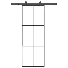 vidaXL Drsna vrata z opremo črna 76x205 cm ESG steklo