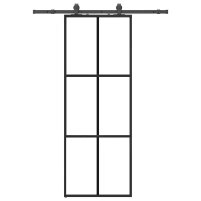 vidaXL Drsna vrata z opremo črna 76x205 cm ESG steklo