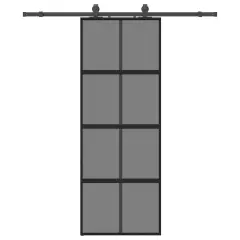 vidaXL Drsna vrata z opremo črna 76x205 cm kaljeno steklo