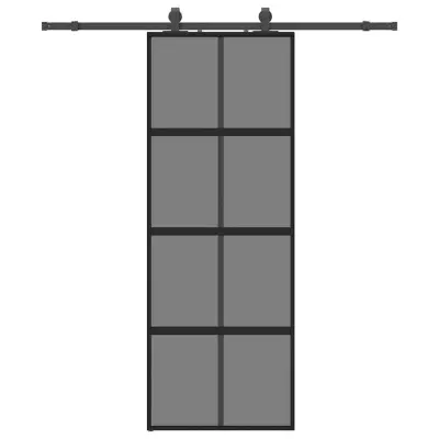 vidaXL Drsna vrata z opremo črna 76x205 cm kaljeno steklo