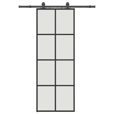 vidaXL Drsna vrata z opremo črna 76x205 cm ESG steklo