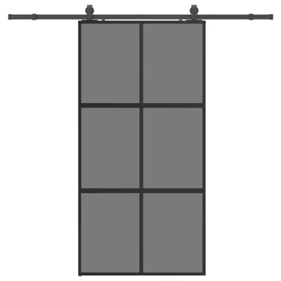 vidaXL Drsna vrata z opremo črna 102,5x205 cm kaljeno steklo