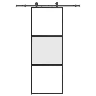 vidaXL Drsna vrata z opremo črna 76x205 cm kaljeno steklo