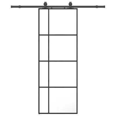 vidaXL Drsna vrata z opremo črna 76x205 cm ESG steklo