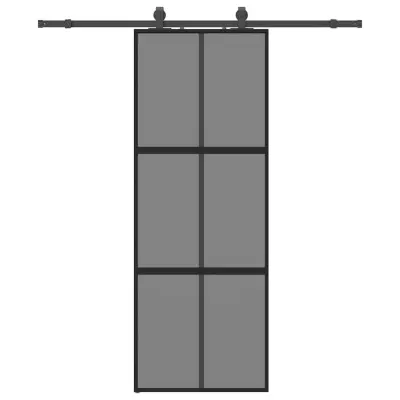 vidaXL Drsna vrata z opremo črna 76x205 cm kaljeno steklo