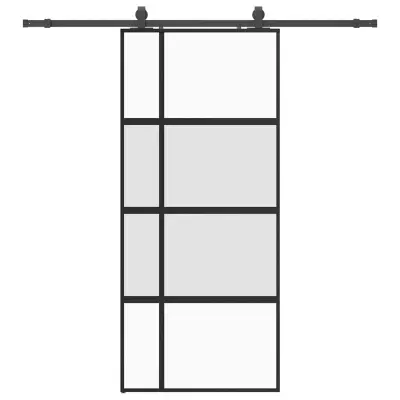 vidaXL Drsna vrata z opremo črna 90x205 cm kaljeno steklo