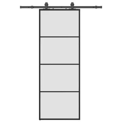 vidaXL Drsna vrata z opremo črna 76x205 cm ESG steklo