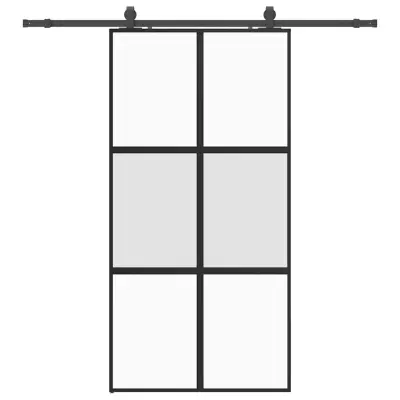 vidaXL Drsna vrata z opremo črna 102,5x205 cm kaljeno steklo