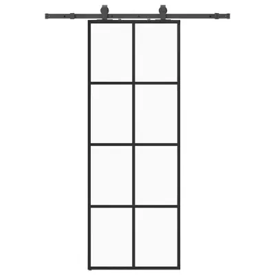 vidaXL Drsna vrata z opremo črna 76x205 cm ESG steklo