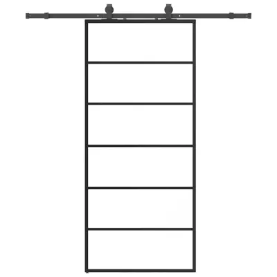 vidaXL Drsna vrata z opremo črna 90x205 cm ESG steklo