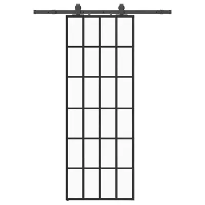 vidaXL Drsna vrata z opremo črna 76x205 cm ESG steklo