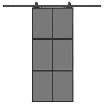 vidaXL Drsna vrata z opremo črna 90x205 cm kaljeno steklo