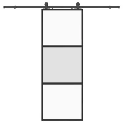 vidaXL Drsna vrata z opremo črna 76x205 cm kaljeno steklo