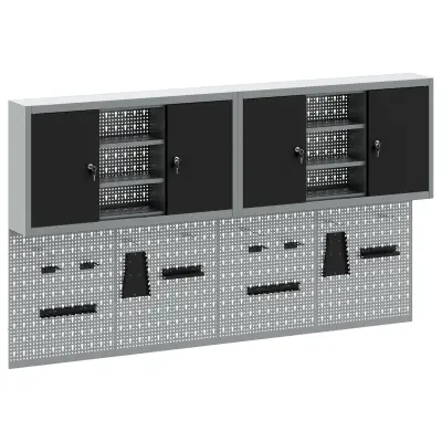 vidaXL 4 delni orodjar in pegboard komplet za montažo na steno črna kovina