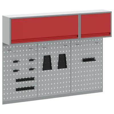 vidaXL 5-delni omarica za orodje in set pegboard, stenska montaža, rdeča kovina