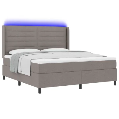 vidaXL Postelja s vzmetnico in LED osvetlitvijo Taupe 180x200 cm Tkanina