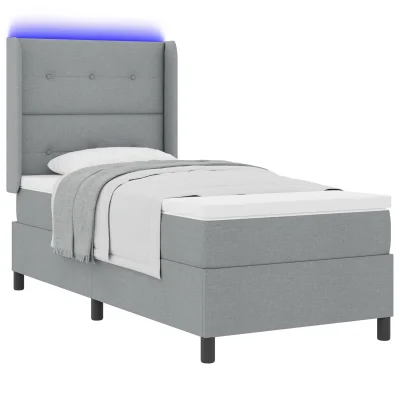 vidaXL Box Spring Postelja z Blazino in LED Osvetlitvijo Svetlo Siva 80x200 cm Tkanina