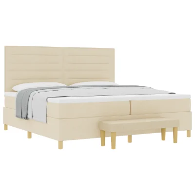 vidaXL Podnožje postelje z vzmetnico in klopjo Krem 200x200 cm Tkanina