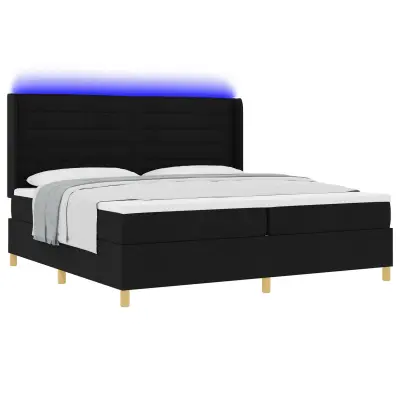 vidaXL Postelja s podnožjem in vzmetnico ter LED osvetlitvijo Črna 200x200 cm Tkanina