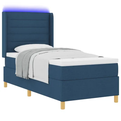 vidaXL Box Spring postelja z vzmetnico in LED modra 100x200 cm tkanina
