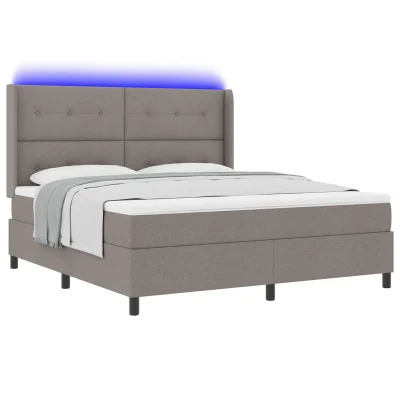 vidaXL Postelja s pomičnim dnom in vzmetnico ter LED osvetlitvijo Taupe 180x200 cm Tkanina