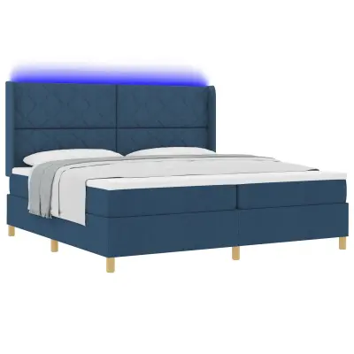 vidaXL Box Spring postelja z vzmetnico in LED modra 200x200 cm tkanina