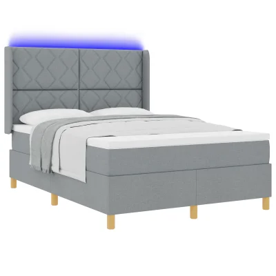 vidaXL Box Spring Postelja z Vzmetnico in LED Svetlobo Svetlo Siva 160x200 cm Tkanina