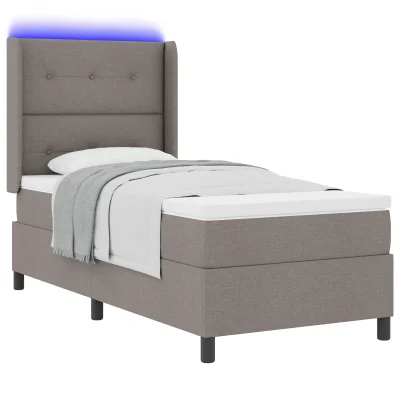 vidaXL Box Spring postelja z vzmetnico in LED v taupe barvi, 90x200 cm tkanina
