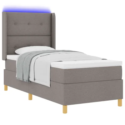 vidaXL Box Spring Postelja z Blazino in LED Taupe 90x190 cm Tkanina