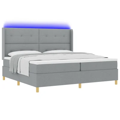 vidaXL Box Spring postelja z vzmetnico in LED svetlobo svetlo siva 200x200 cm tkanina