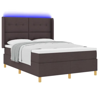 vidaXL Postelja s vzmetnico in LED temno rjava 140x200 cm tkanina