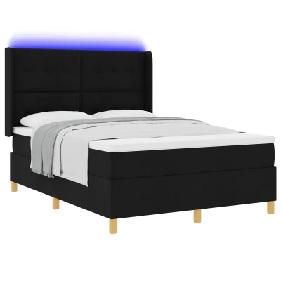 vidaXL Postelja s vzmetnico in LED svetlobo Črna 140x200 cm Tkanina