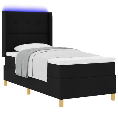 vidaXL Box Spring Postelja z Blazino in LED Črna 90x190 cm Tkanina