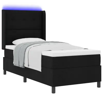 vidaXL Box Spring Postelja z Blazino in LED Črna 80x200 cm Tkanina