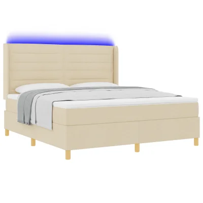 vidaXL Box Spring Postelja z Vzmetnico in LED Krem 180x200 cm Tkanina