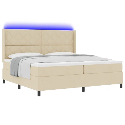vidaXL Postelja s pomičnim dnom in ležiščem ter LED osvetlitvijo Krem 200x200 cm Tkanina