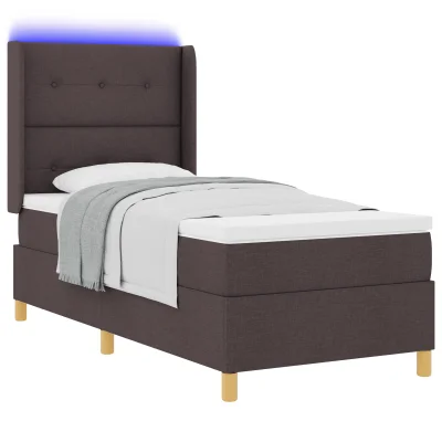 vidaXL Postelja s pomičnim podom in vzmetnico ter LED osvetlitvijo Temno rjava 80x200 cm Tkanina