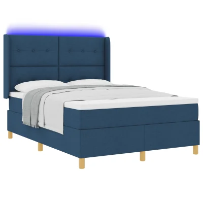 vidaXL Box Spring Postelja z Vzmetnico & LED Modra 140x200 cm Tkanina