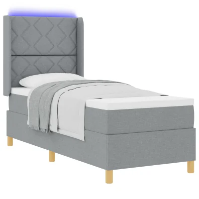 vidaXL Box Spring postelja z vzmetnico in LED svetlobo svetlo siva 80x200 cm tkanina