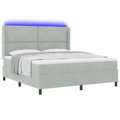 vidaXL Box Spring postelja z vzmetnico in LED lučko svetlo siva 180x200 cm žamet