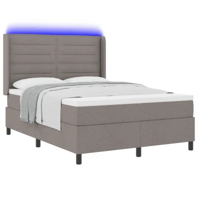 vidaXL Box Spring Postelja z Ležiščem & LED Taupe 140x200 cm Tkanina