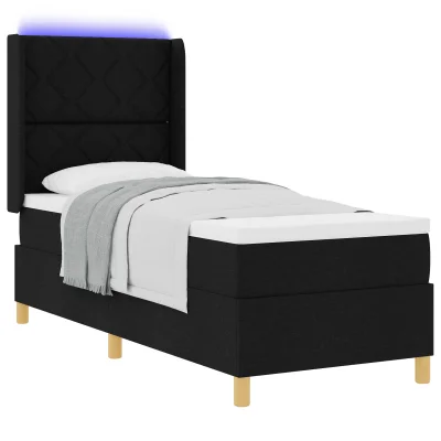 vidaXL Box Springska postelja z vzmetnico in LED Črna 80x200 cm Tkanina