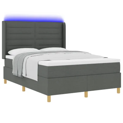 vidaXL Postelja s slikarskim vzmetenjem in ležiščem & LED Temno siva 140x190 cm Tkanina