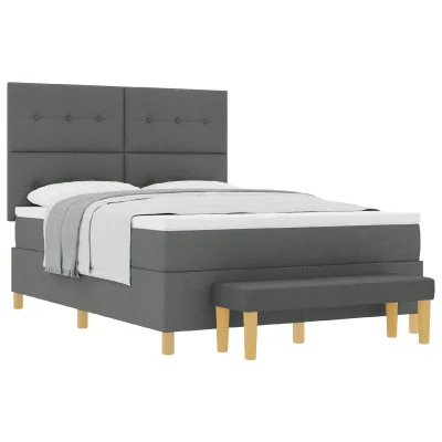 vidaXL Box spring postelja z vzmetnico in klopjo temno siva 140x190 cm tkanina