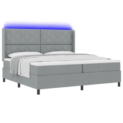 vidaXL Box Spring postelja z vzmetnico in LED svetlobo svetlo siva 200x200 cm tkanina