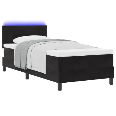 vidaXL Box Spring Postelja z Blazino in LED Črna 100x200 cm Žamet
