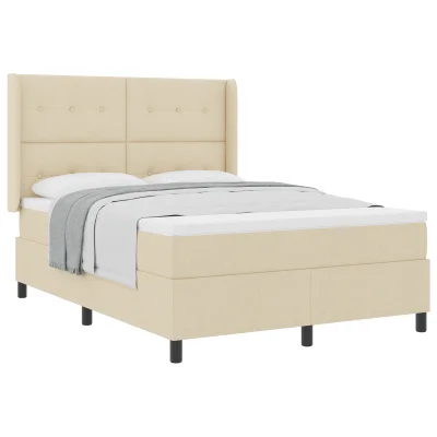vidaXL Box Spring postelja z vzmetnico kremna 140x200 cm tkanina