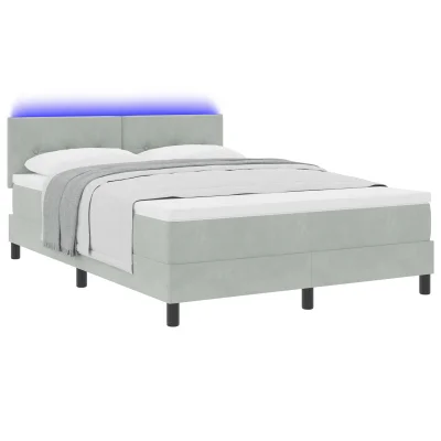vidaXL Box Spring Postelja z Vzmetnico & LED Svetlobo Svetlo siva 140x200 cm Žamet