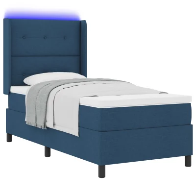 vidaXL Box Spring Postelja z Blazino in LED Modra 80x200 cm Tkanina