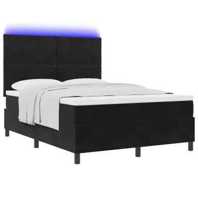 vidaXL Box Spring postelja z vzmetnico in LED Črna 140x190 cm Žamet